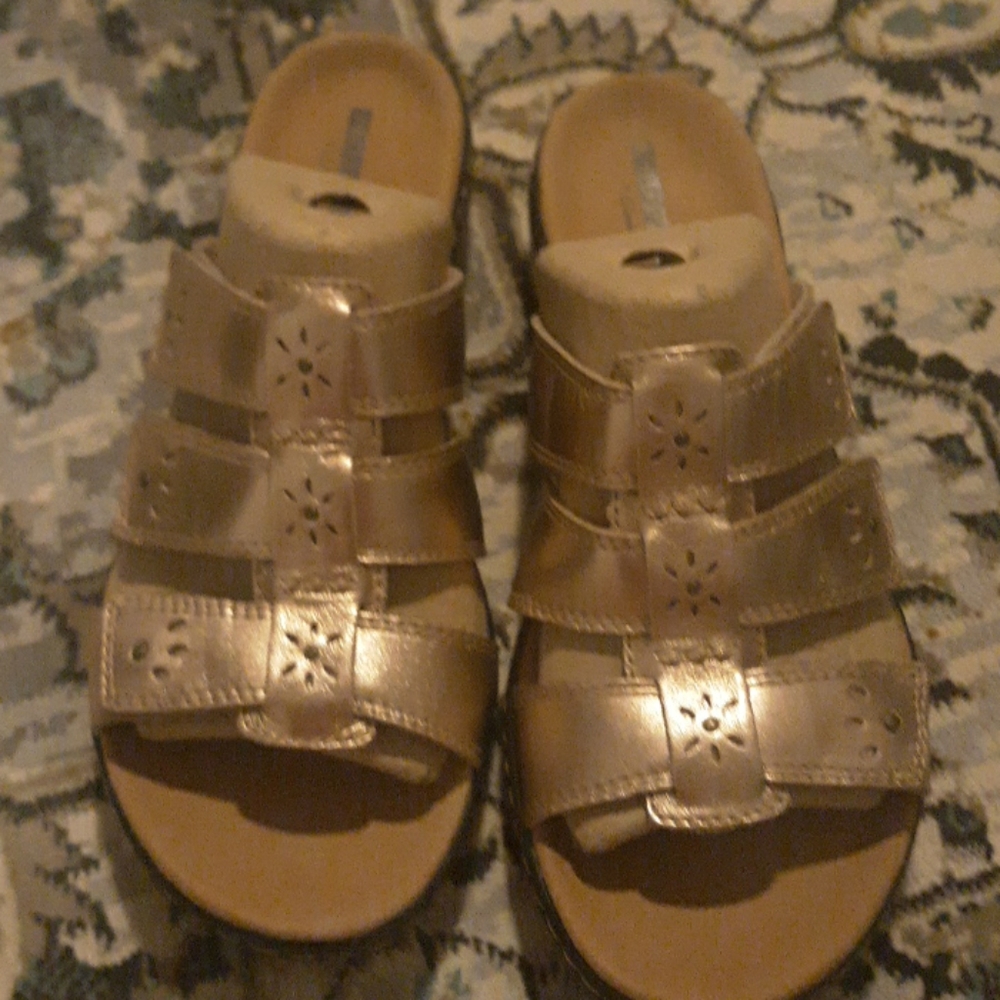 Gold Clark's slip on sandals